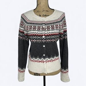 B Moss Lambswool Angora Cardigan Sweater Sz M Fair Isle Nordic Winter Vtg 90s
